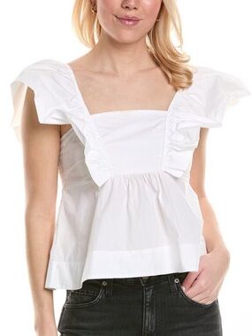 GANNI White Ruffle Tank Top